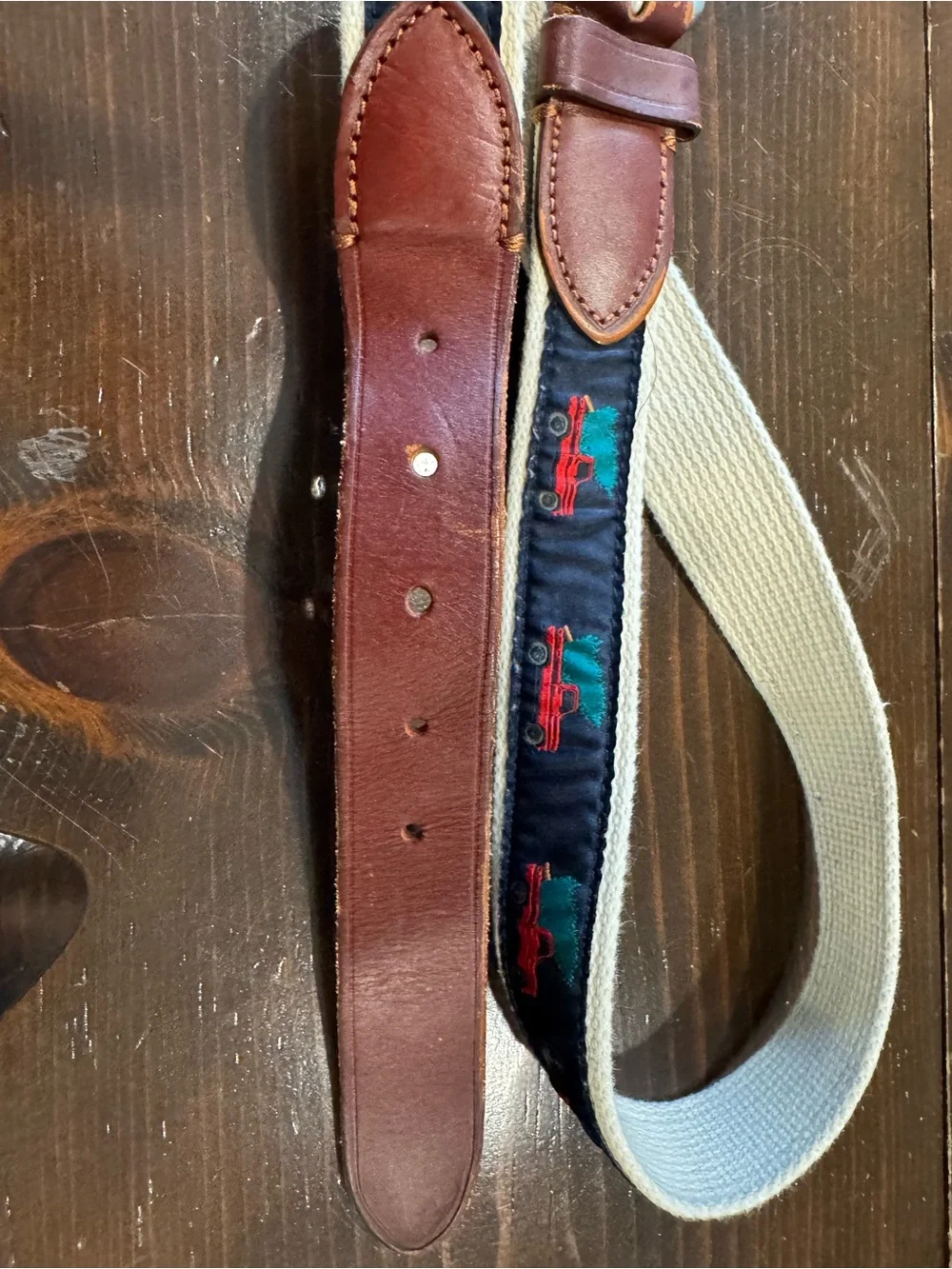 Crewcuts Navy & Brown Canvas Belt Christmas Tree in Truck Youth Holiday Preppy